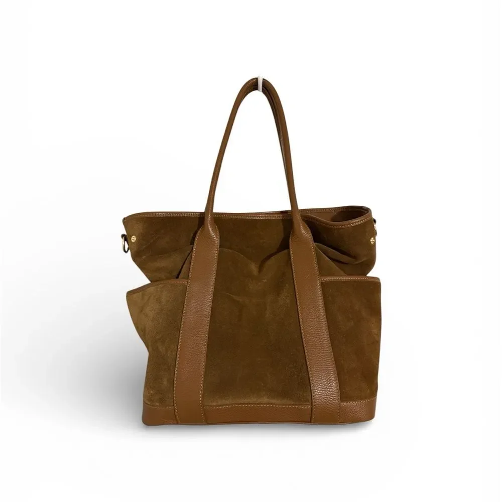 La Via Firenze Hobo Tote Genuine Leather with shoulder strap Camel Brown Suede